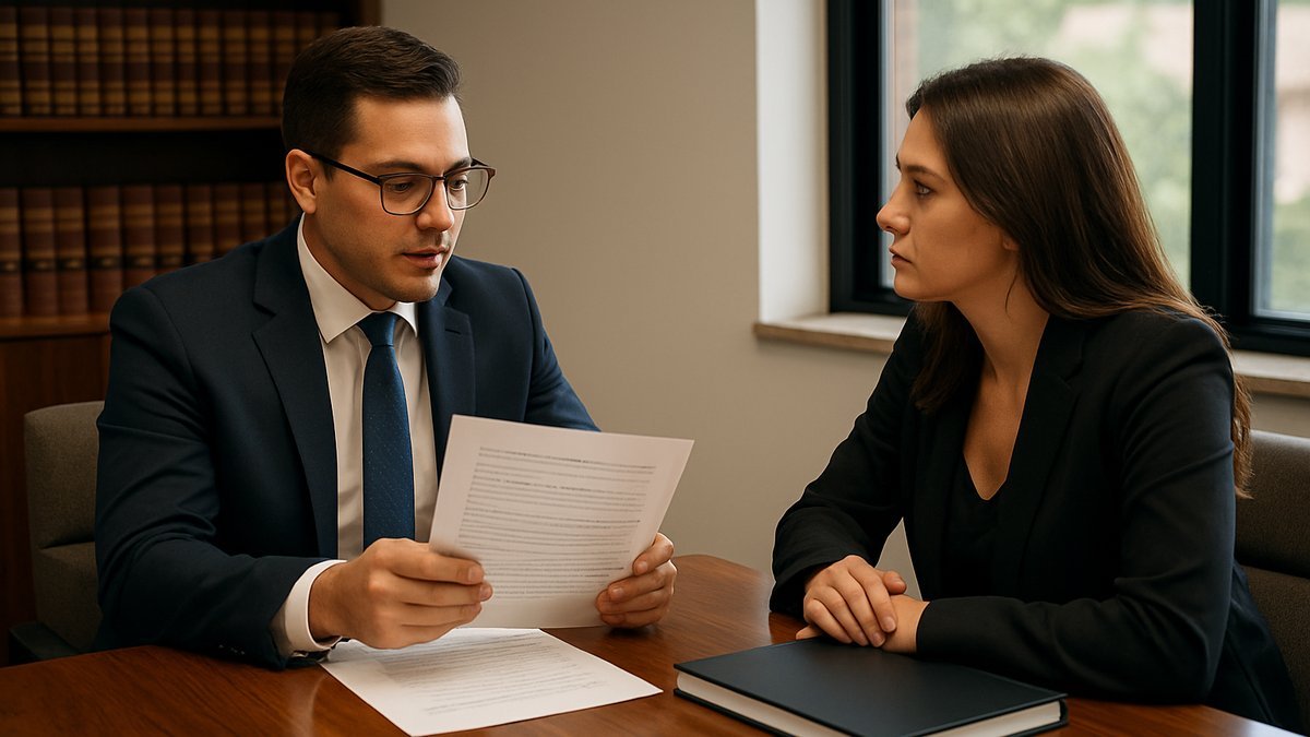 Advogado trabalhista explicando o contrato de honorários de êxito a uma trabalhadora